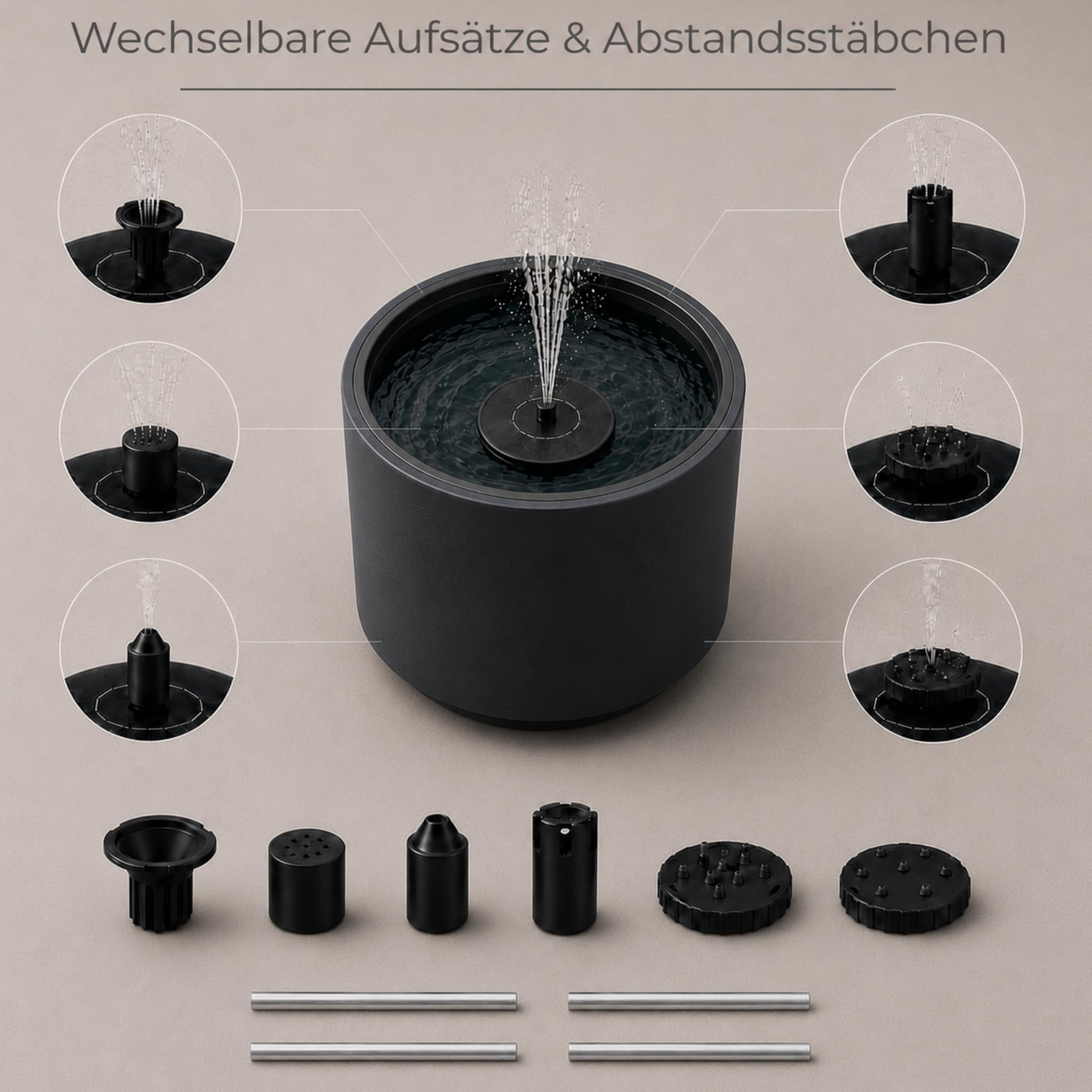 Solarbrunnen Set für draußen - Solar Springbrunnen mit Akku Ø 47x45 cm Schale weiß