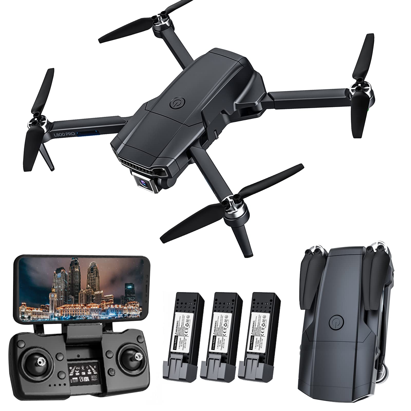 Droni Pieghevoli con videocamera 4K HD, quadrirotore RC per Adulti, Ritorno GPS con Una Chiave, Segui GPS, Volo traiettoria, Avvolgimento a Punto Fisso, Hover ad Altezza Fissa, modalità senz