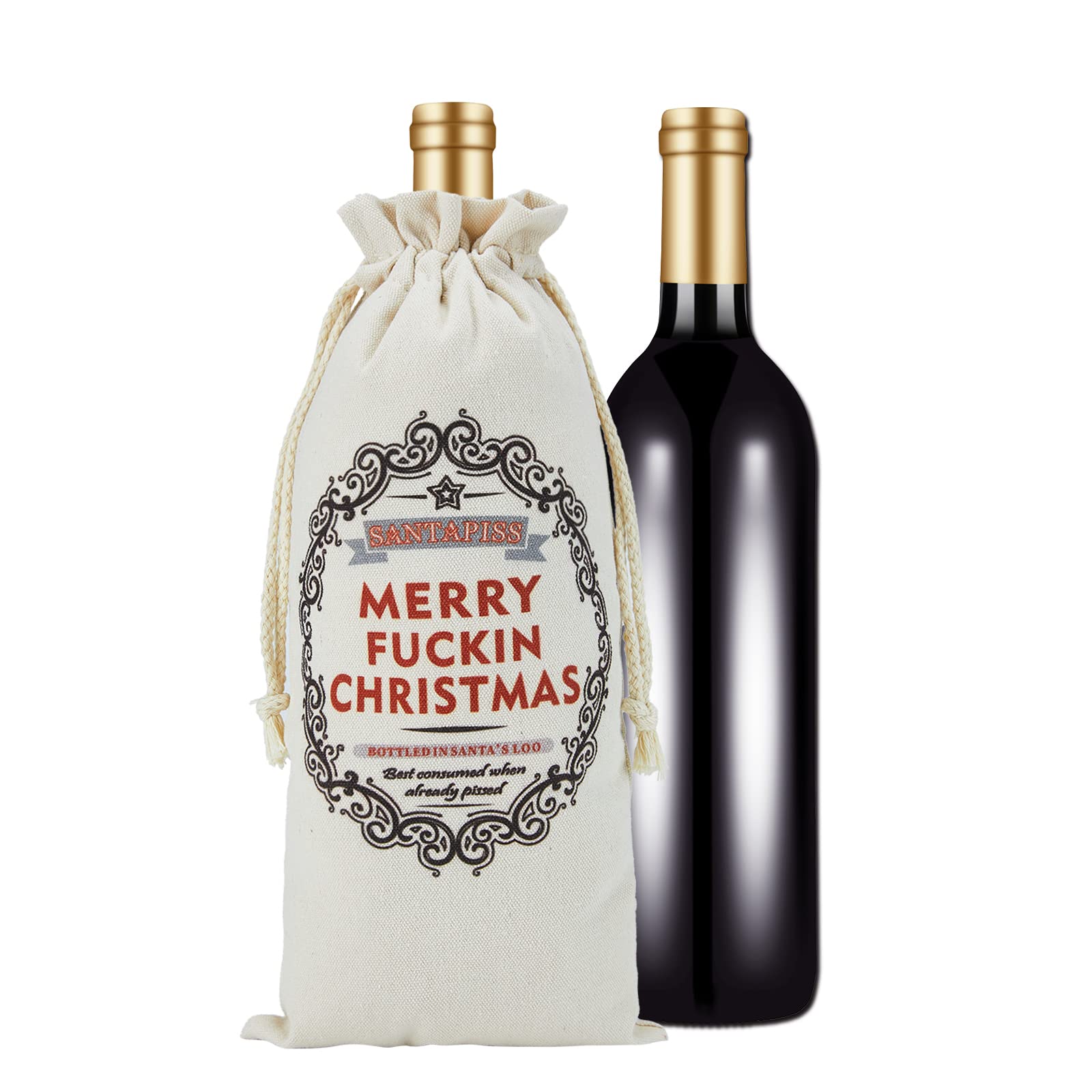 CJ&M Reindeer P!ss Christmas Funny Novelty Wine Bottle Bag Joke Humour Secret Santa… (Merry Fuckin Christmas)