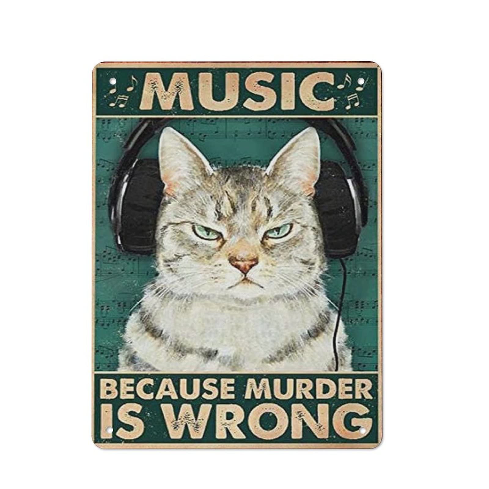 AOOEDM Cat Listening to Music Metal Sign for Home Coffee Garage Wall Decor Vintage Poster Bar Signs for Home Bar Retro Metal Tin Sign