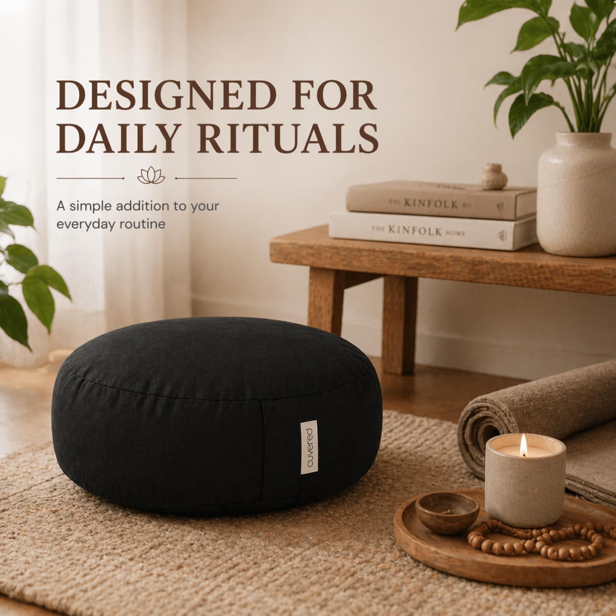 ANGORA BRANDS Cuvered - Cojín de meditación, almohada de suelo para meditación, cojín versátil, cojines elegantes, accesorios de meditación, almohada de meditación