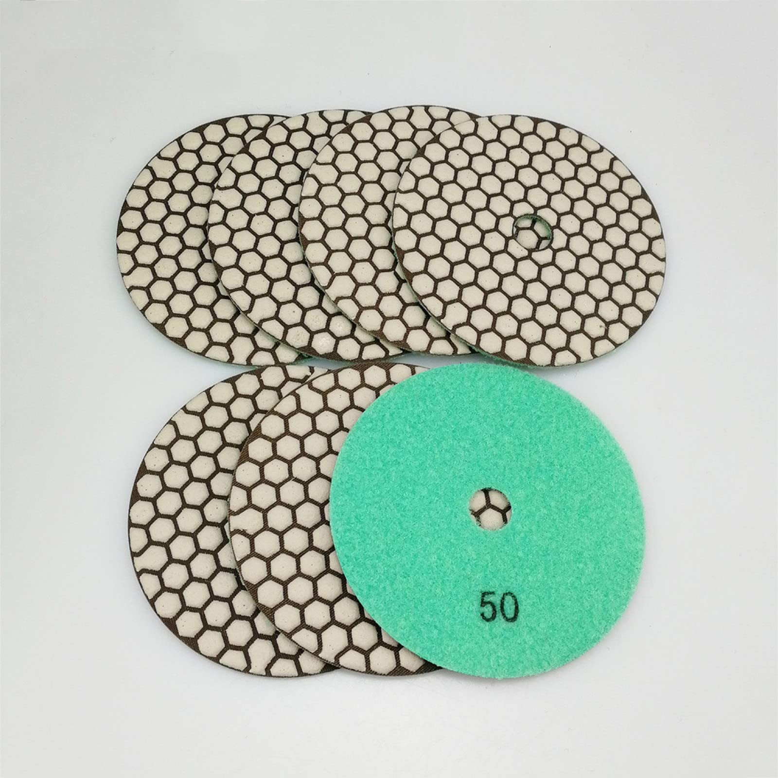 Almohadillas pulidoras de diamante, 7 almohadillas de pulido en seco de 125 mm n.º 50 for granito, mármol, cerámica, diámetro de 5 pulgadas, disco de pulido flexible de diamante con unión de resina