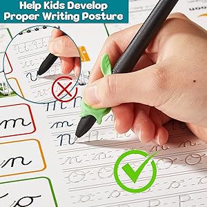 gisgfim 4 Pack Grooved Cursive Handwriting Workbook Kit Magic Reusable Grooved Handwriting Practice with Disappearing Ink Pens Cursive Kickoff Student Workbook for Kids Words Letters Sentences Reading