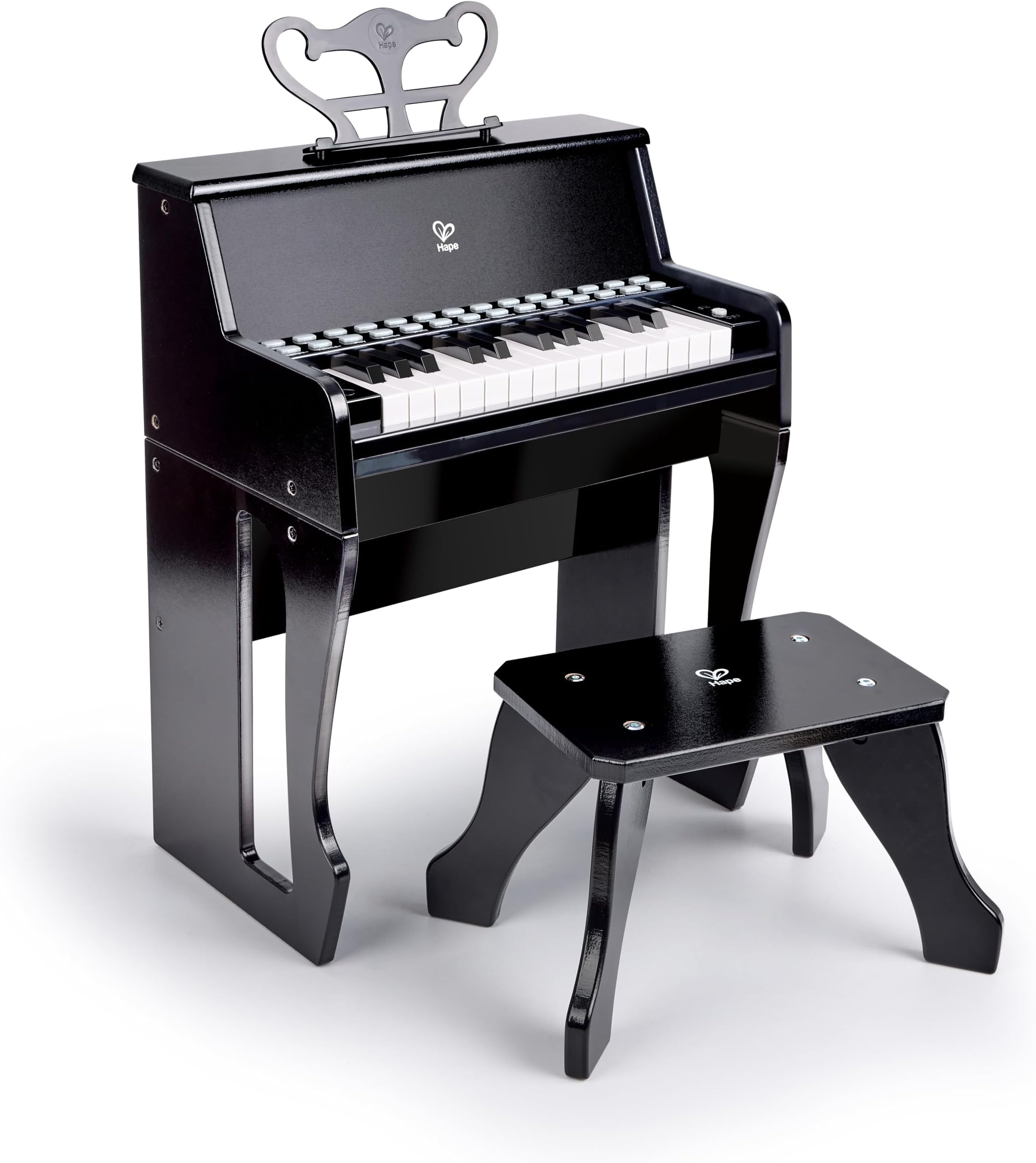 Light Up Keys Piano with Stool Music Toy Age 3+, Black, E0629