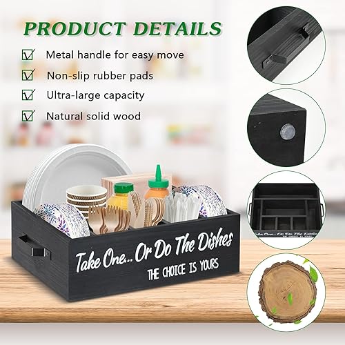 Miniatura 6 de Soporte para platos de papel para encimera de cocina, organizador de utensilios de madera, para platos, tazas, tenedores, cuchillos, cuchara,