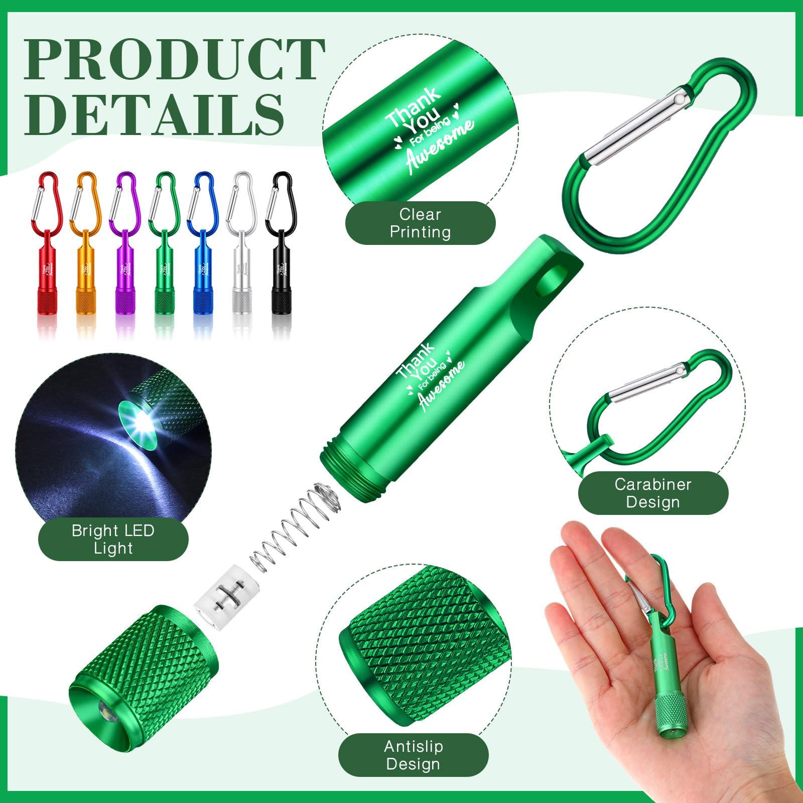 Baquler 49 Pcs Thank You Mini LED Flashlight Keychain Bulk, Mini