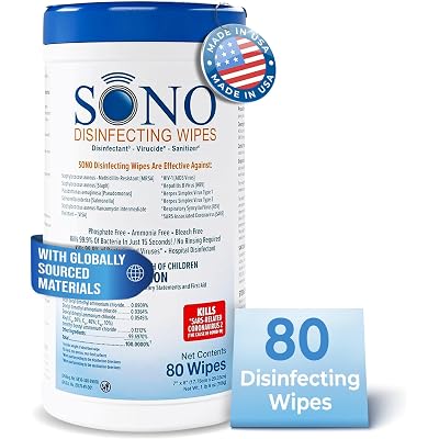 SONO Disinfecting Wipes - Alcohol-Free, No Bleach, Medical-Grade I Multi-Surface Cleaning for Home, School, Office, Hospital, Gym I Gentle on Electronic Devices I Everyday Use I 80 CT