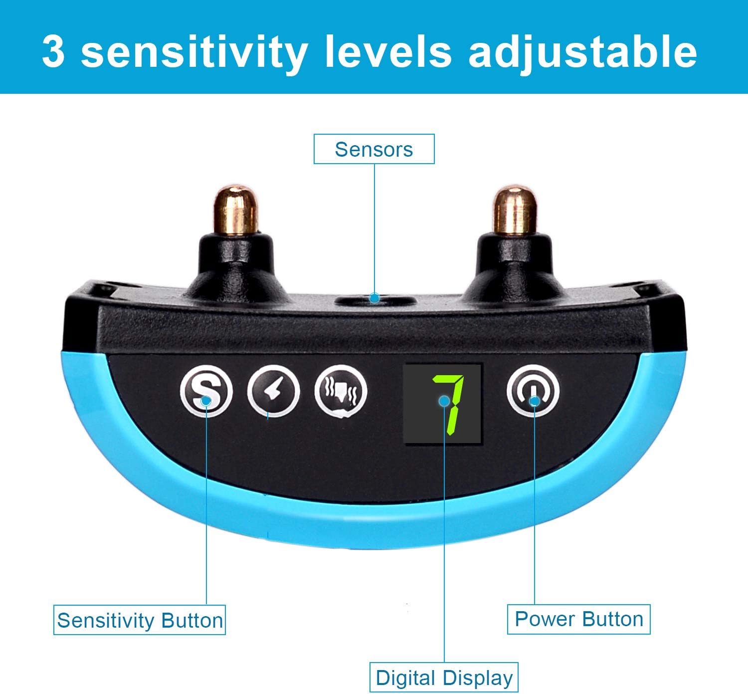 Dog No Bark Collar with Smart Detection Vibration and Harmless Shock- Rechargeable Anti Barking Device for Small Medium and Large Dog (Blue)