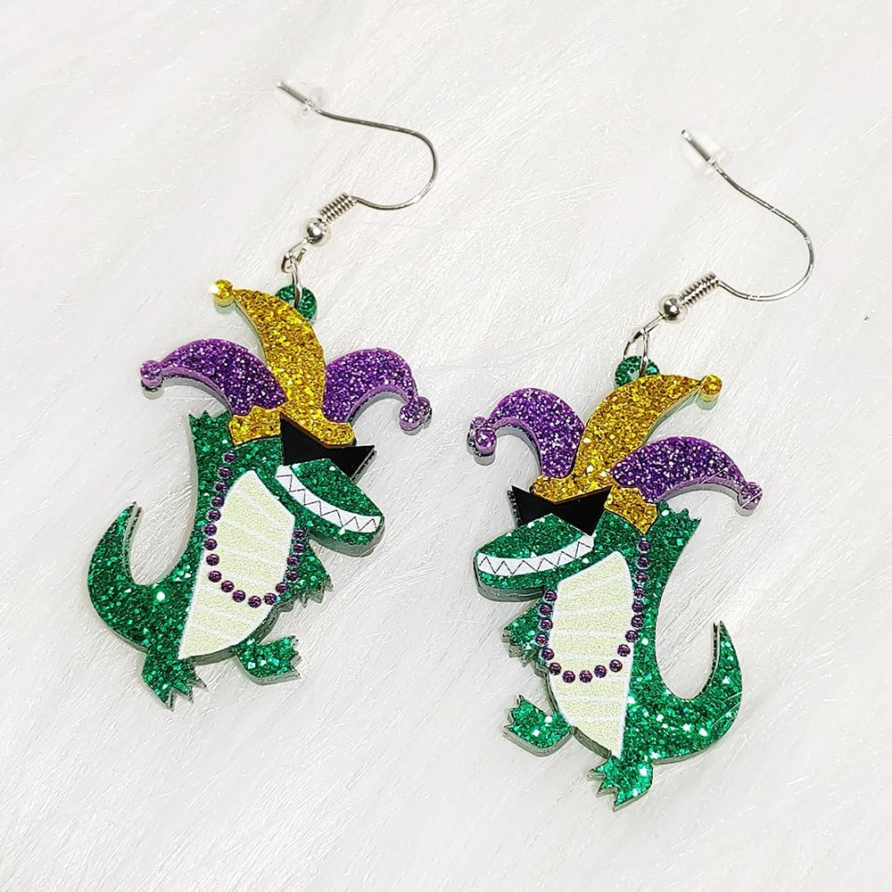 Mardi Gras Earrings Cute Tree Flower Champagne Leaf Stool Dangle Acrylic Earrings For Women sparkle Carnival Fashion Jewelry Gift - Image 2