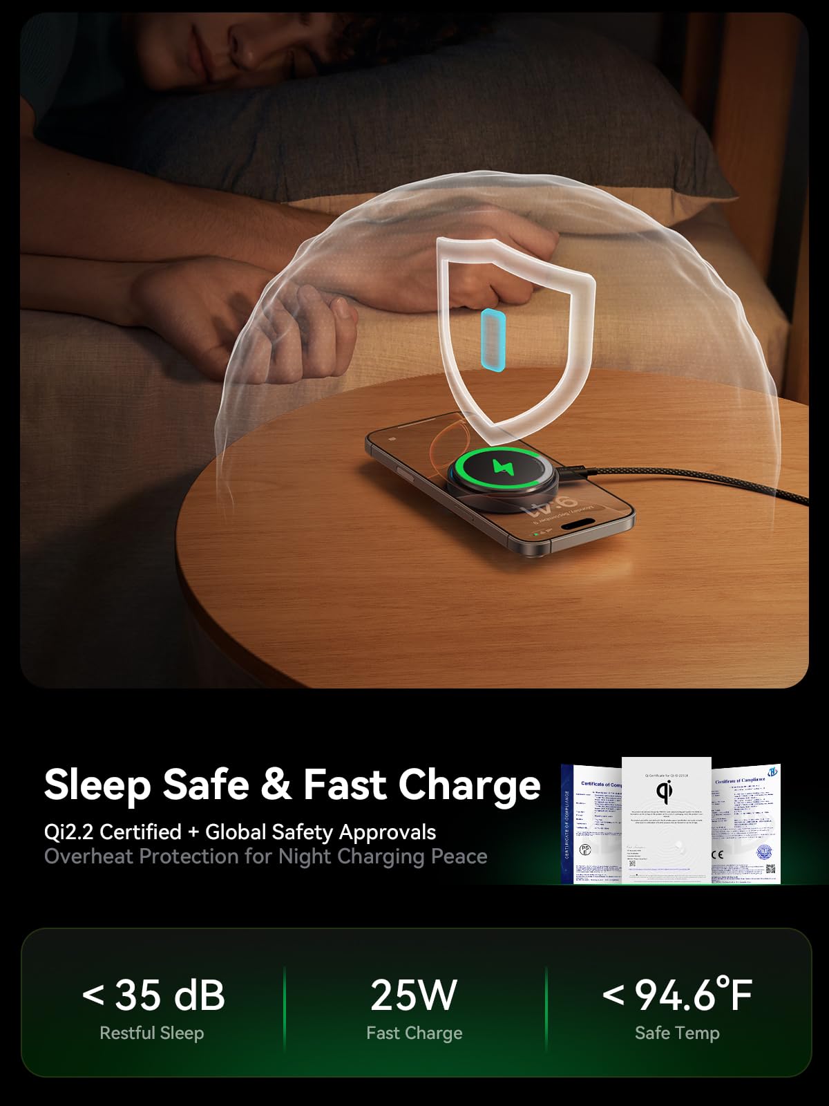 THREEKEY Qi2.2 - Caricabatterie magnetico wireless da 25 W, per iPhone 17-12 e AirPods | Pad di ricarica wireless veloce con ventola di raffreddamento, cavi da 2 m, per viaggi, scrivania e comodino