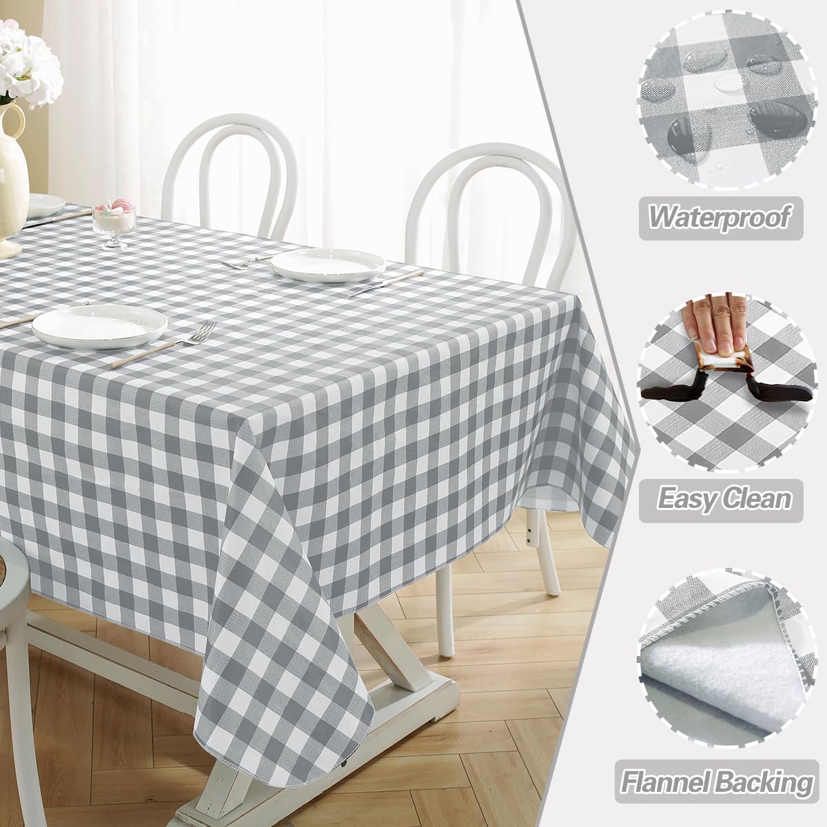 Buffalo Plaid PVC Table Cloth With Flannel Backed Rectangle 60 x 102 Inch, Dust & Heat Resistant Checkered Table Cloth - Image 3