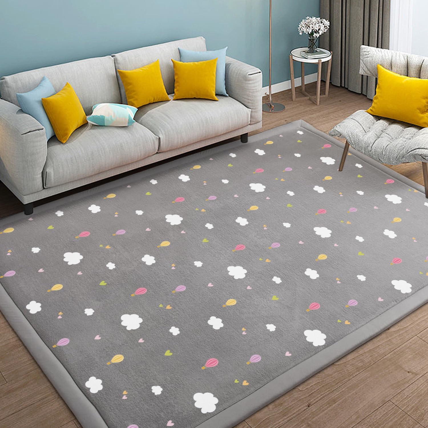 N&V 1.25" Thick Baby Play Mat with Non-Slip Backing,Large Foam Padded Play Area Rug Coral Velvet Crawling mat for Bedroom Dormitory Yoga, Home Decor for Living Room, Nursery(78×118inch)