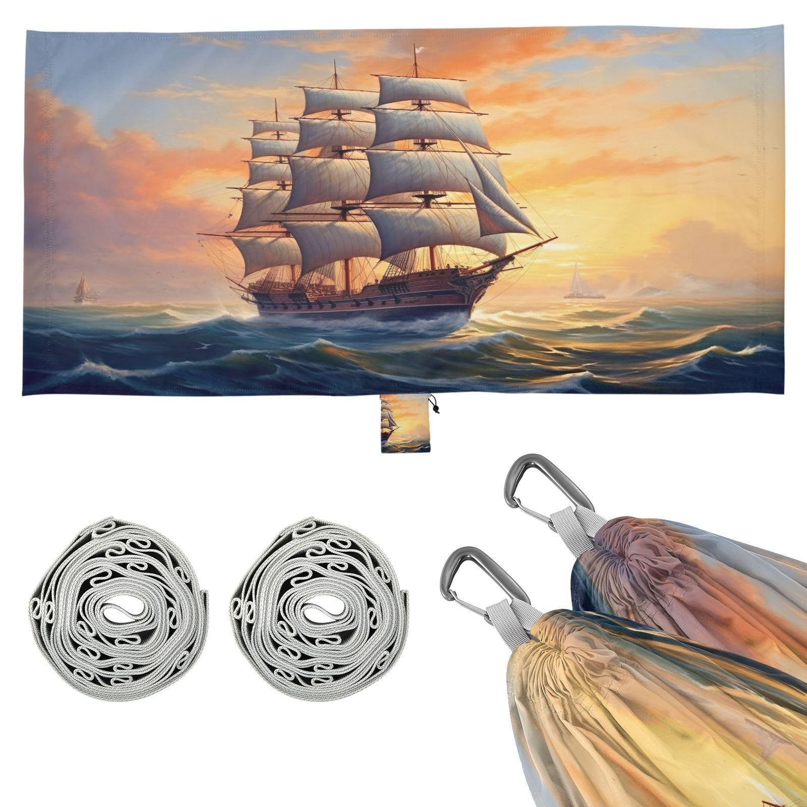 SDMKA Old Sailing Ship Camping Hammock, 330 lbs with 2 Tree Straps, Carry Bag, Single Portable Hammock for Outdoor/Indoor, Hiking, Beach, Backpacking, Travel