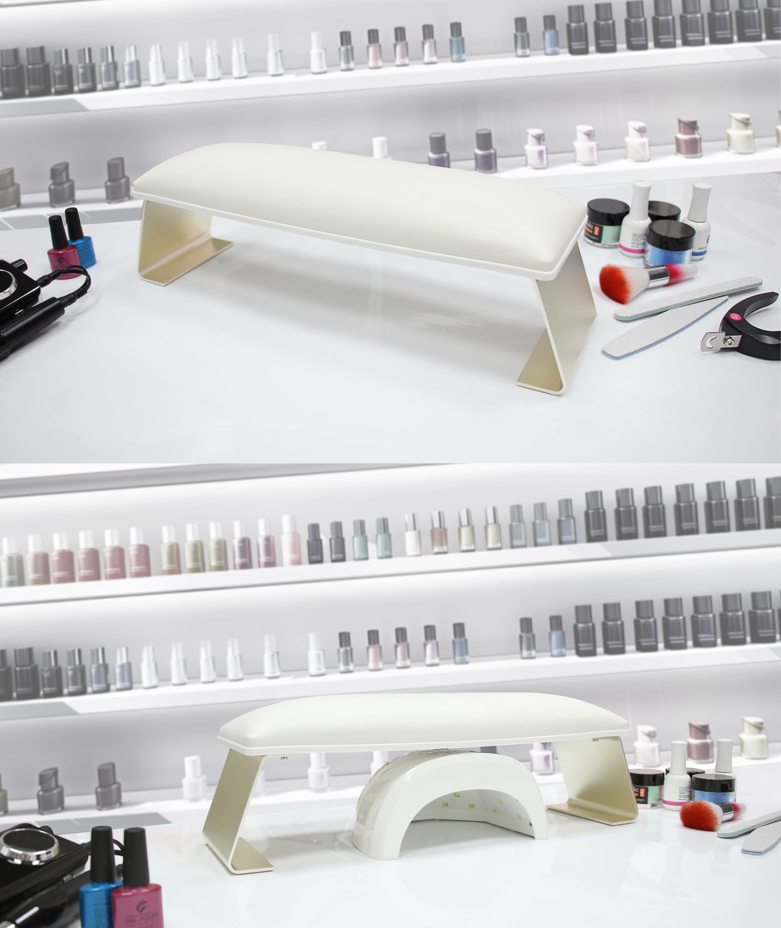 Poggiamano per Unghie Manicure, Cuscino per Manicure Piedi Cuscino per Unghie Poggiabraccia per Unghie Nail Art, con Staffa in Lega di Alluminio (Bianco)