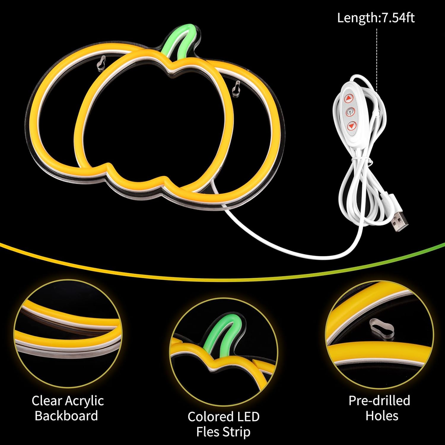 Halloween Decorations Pumpkin Neon Sign, 7.3*9in Dimmable Neon Sign Hanging for Wall, Indoor Cute Vintage Fall Thanksgiving Decor for Table Home Kitchen Bedroom Living Room Bar Pub Club Party, Indoor Battery Operated or USB - Image 4