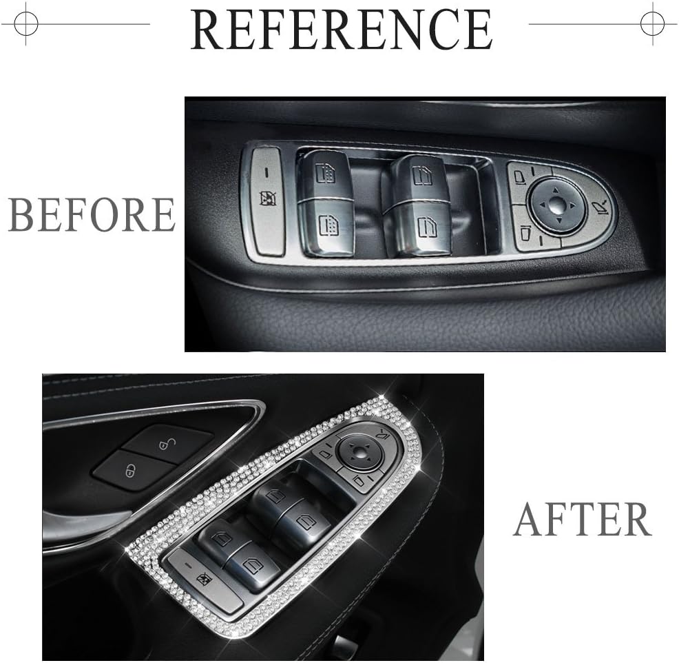 1797 Window Control Caps Compatible with Mercedes Accessories Benz Parts Trim Switch Button Covers Decals Stickers Interior Decorations W205 X253 C Class GLC AMG Women Men Bling Crystal Silver 4 Pack