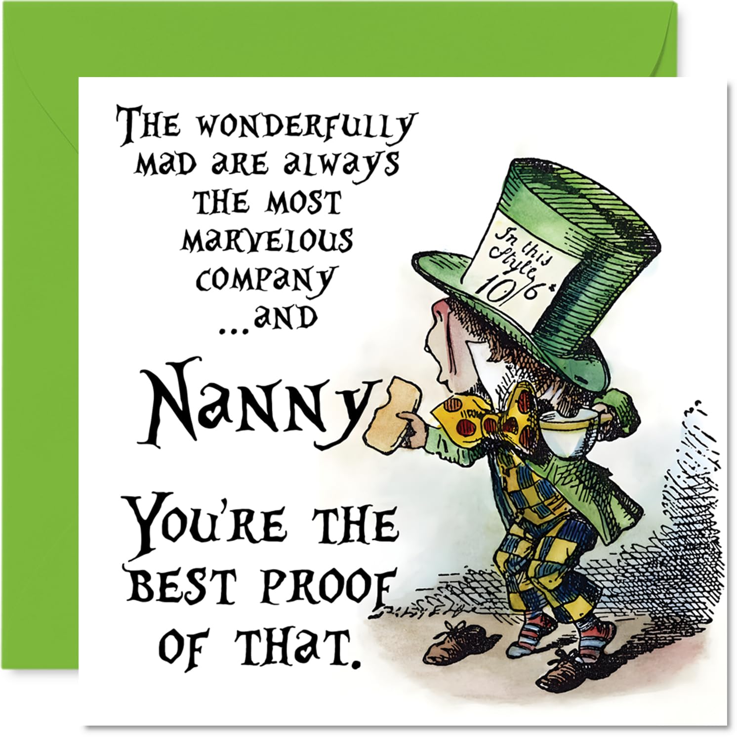 Nanny Birthday Card - Mad as a Hatter - Happy Birthday Card for Nanny from Grandson Granddaughter, 145mm vintage storybook Bday Greeting Cards