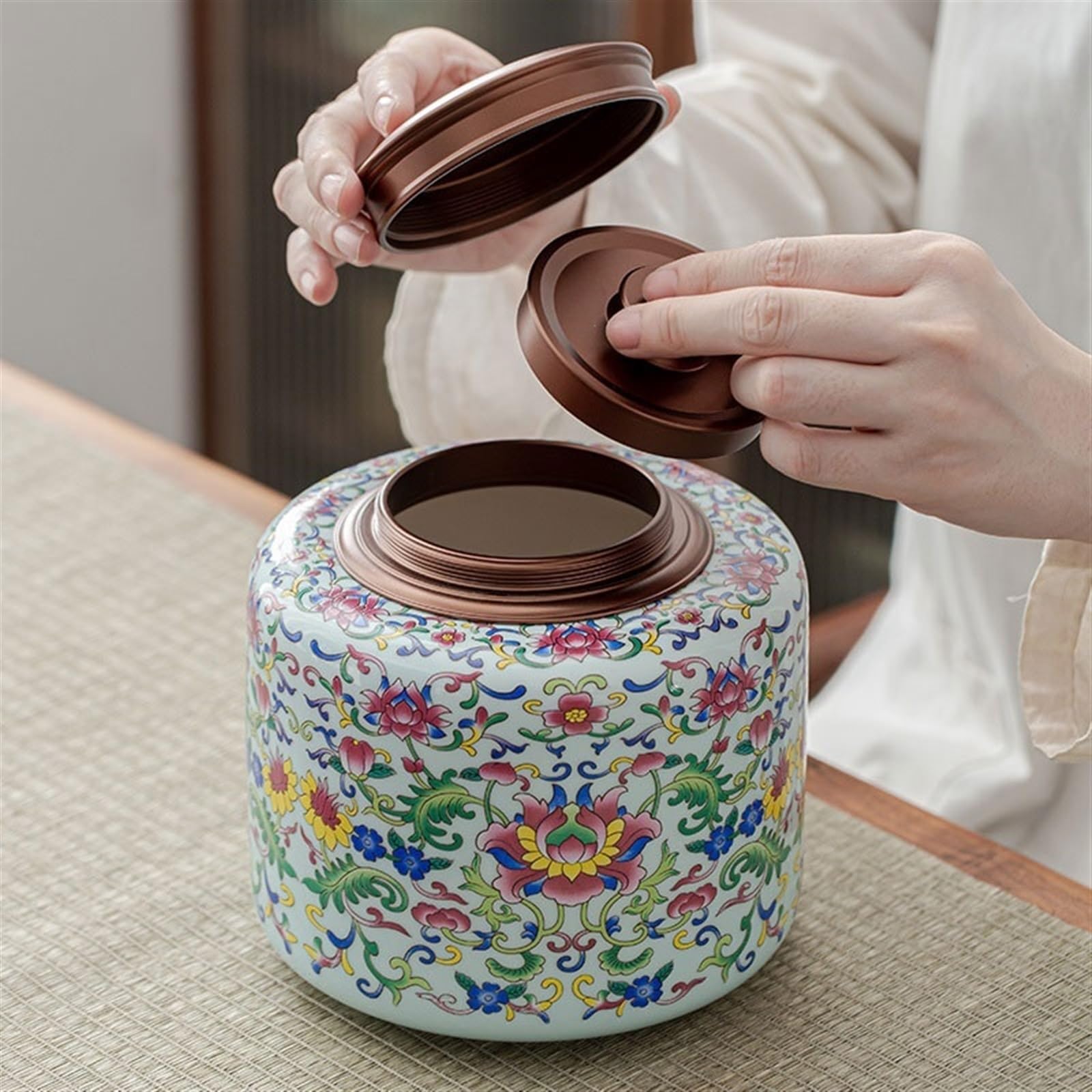 Exquisito Bote de té sellado doble tapa cerámica