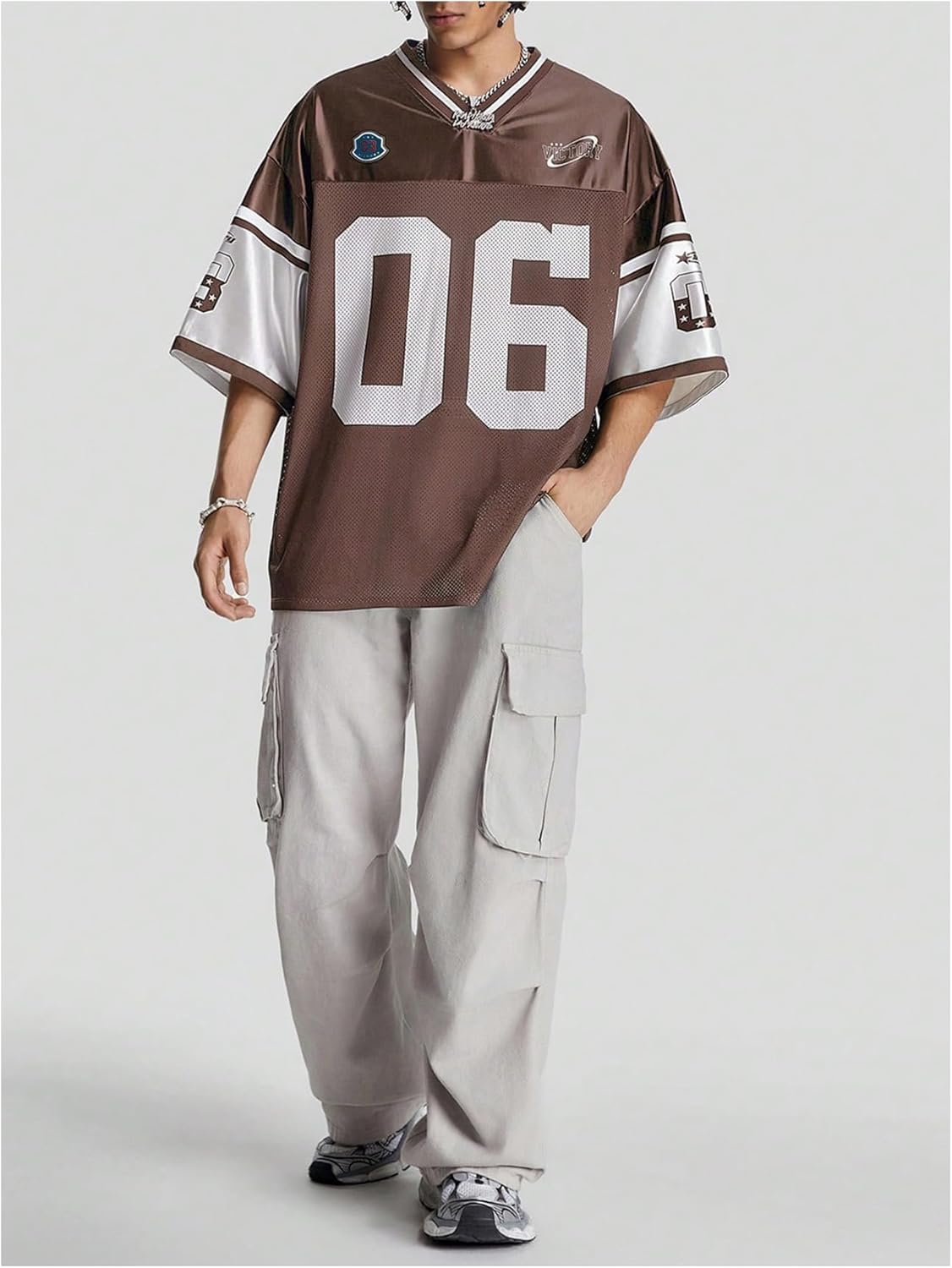 Verdusa Men's Jersey Oversized Graphic Tee V Neck Short Shoulder Casual T Shirts - Image 7