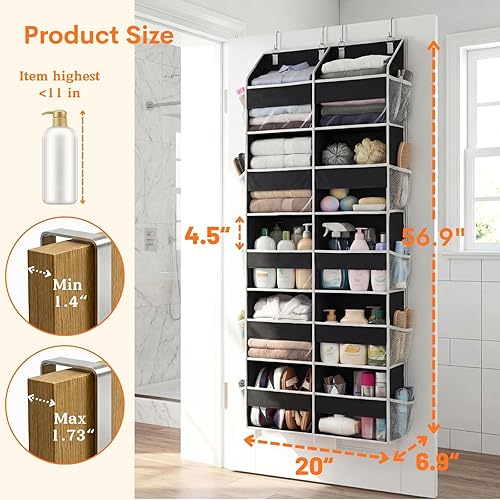 Miniatura 4 de Organizador sobre la puerta de 5 niveles, almacenamiento extra grande detrás de la puerta de 10 compartimentos, organizador de almacenamiento