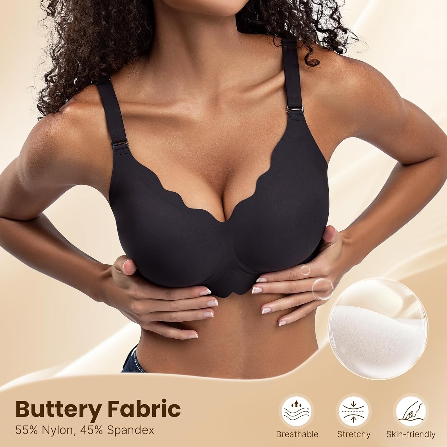 Bras No Underwire for Women Comfortable Wireless Seamless T Shirt Bras Wavy Edge Full Coverage Push Up Bra - Image 7