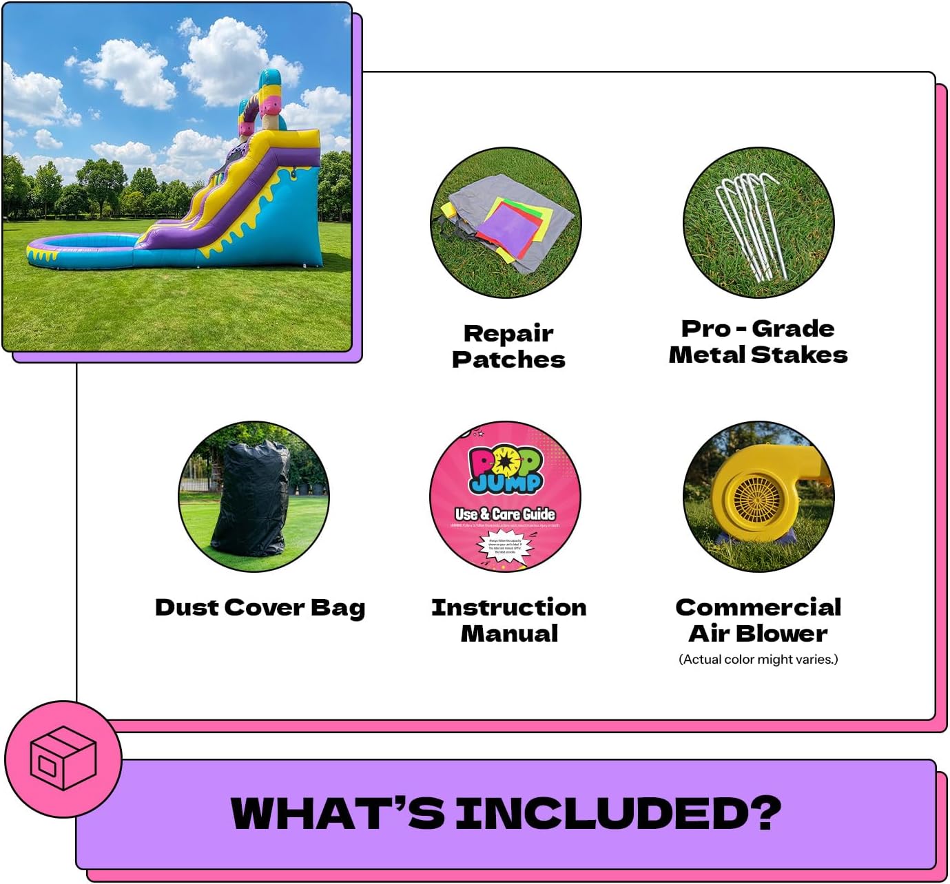 16ft Tall Ice Pop Inflatable Water Slide Dual Lane with Pool- 24ft Long, 100% PVC Vinyl, Commercial Reinforced, Backyard Summer Wet/Dry Fun, Front Entry Easy Supervision, Includes Blower