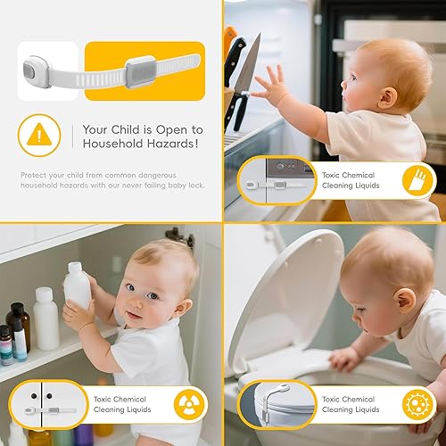 Miniatura 2 de Cerraduras de gabinete a prueba de niños, paquete de 6 cerraduras de gabinete con adhesivo 3M, cerraduras de puerta para seguridad de los niños para