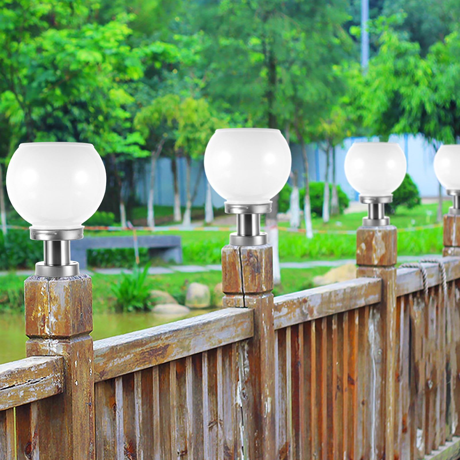 Uonlytech Posto Esterno Luce Apparecchi di Solar Powered Sfera Pilastro Luci Con Pier Mount Base Solor Prato Lampada Luce Della Sfera per Il Giardino Cancello Colonna Decorazione