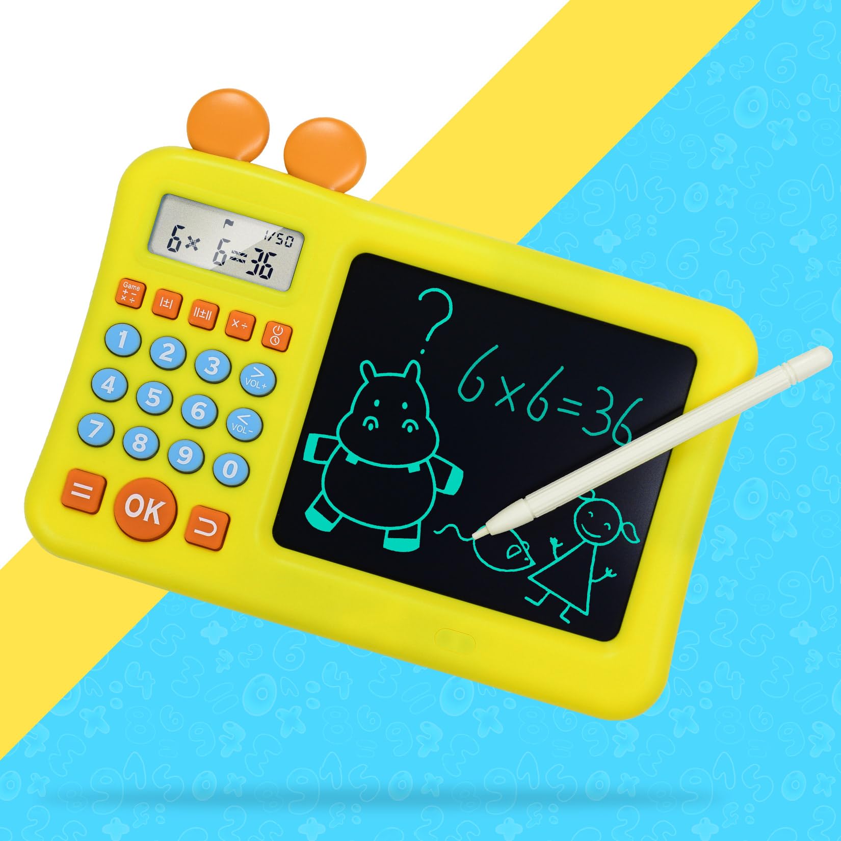 ZNZ Math Educational Kids Learning Toys with Sketch Pad,Math Games for Kids Ages 6-13,Math Games Calculator Gifts for Kids :Addition,Subtraction,Multiplication,Division,Number Comparison& Logic-Yellow