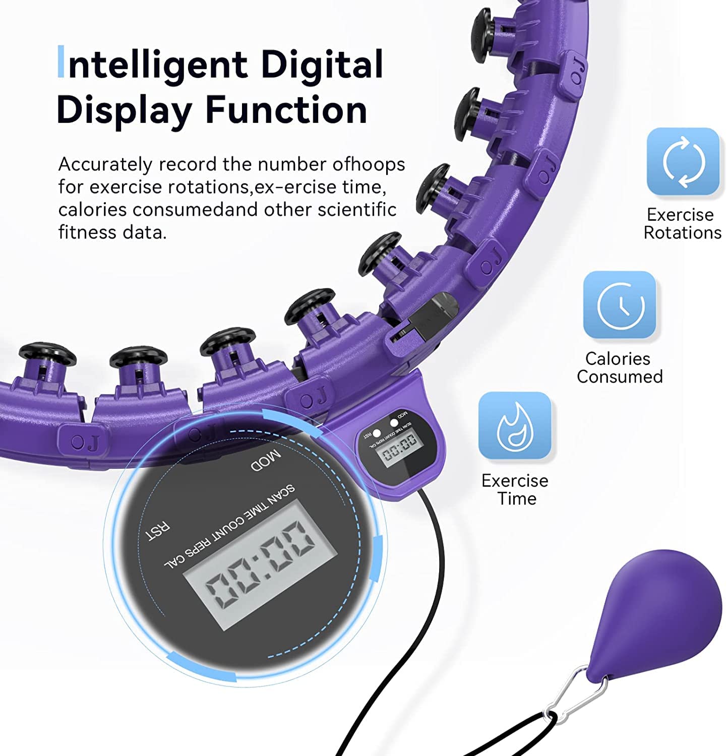 Smart Hula Cerceau de Fitness pour Adultes, Cerceau de Fitness lesté Intelligent, Grande Taille, avec 27 nœuds Amovibles pour Femmes et Hommes, pour brûler Les Graisses à la Maison