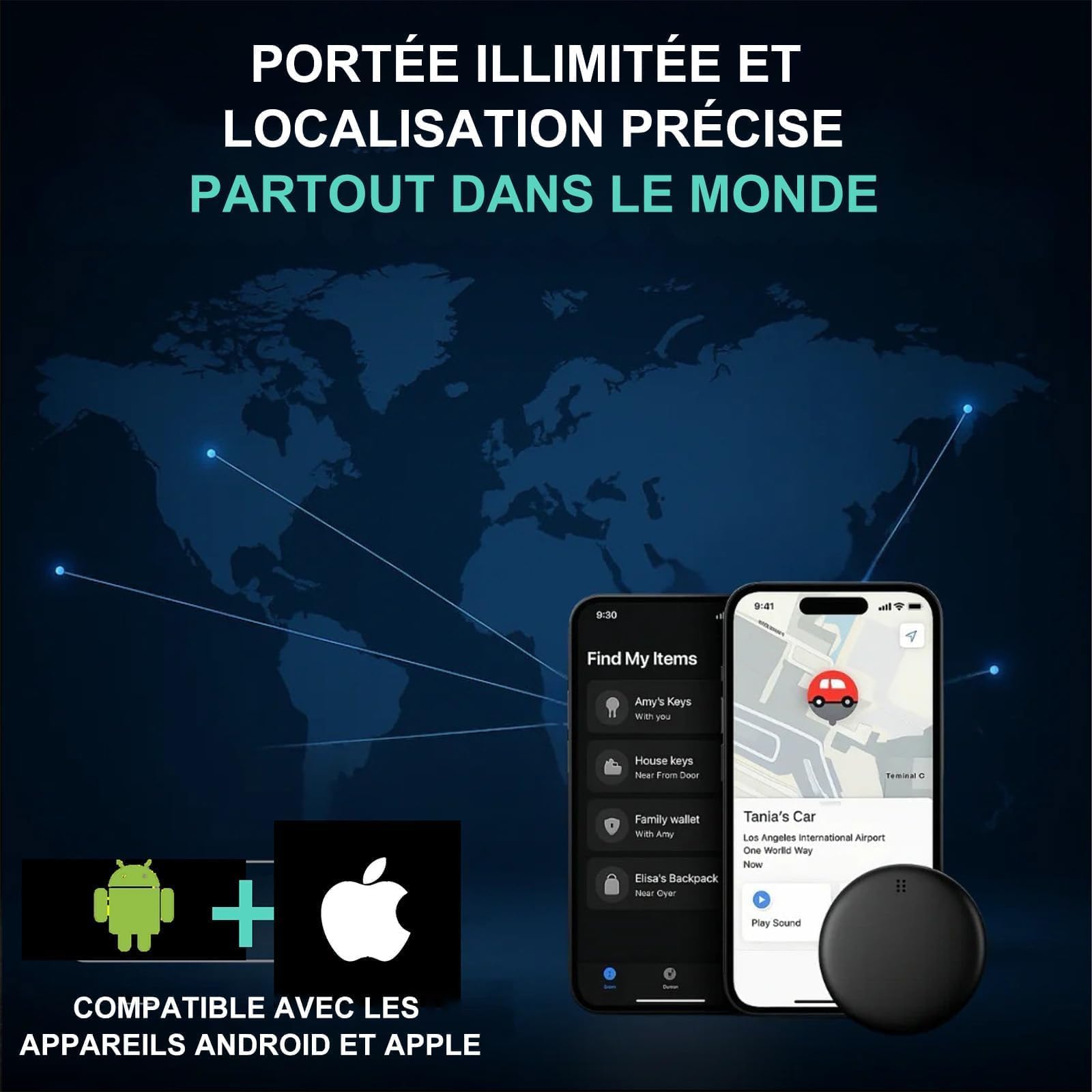 GPS GP90 Tracker, Tracker GPS, Traceur Intelligent pour Clés, Et Portefeuilles - Compatible avec L'application Find My D' Apple/Android