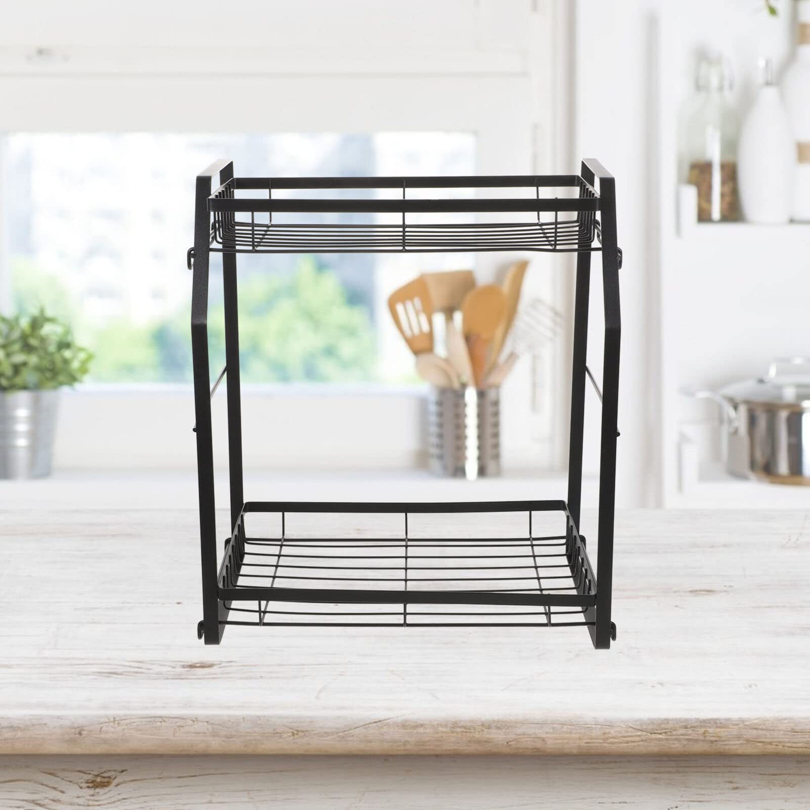 Kichvoe Scaffale Portaspezie in Ferro Doppio Strato Staccabile per Cucina Nero Organizer per Condimenti e Spezie