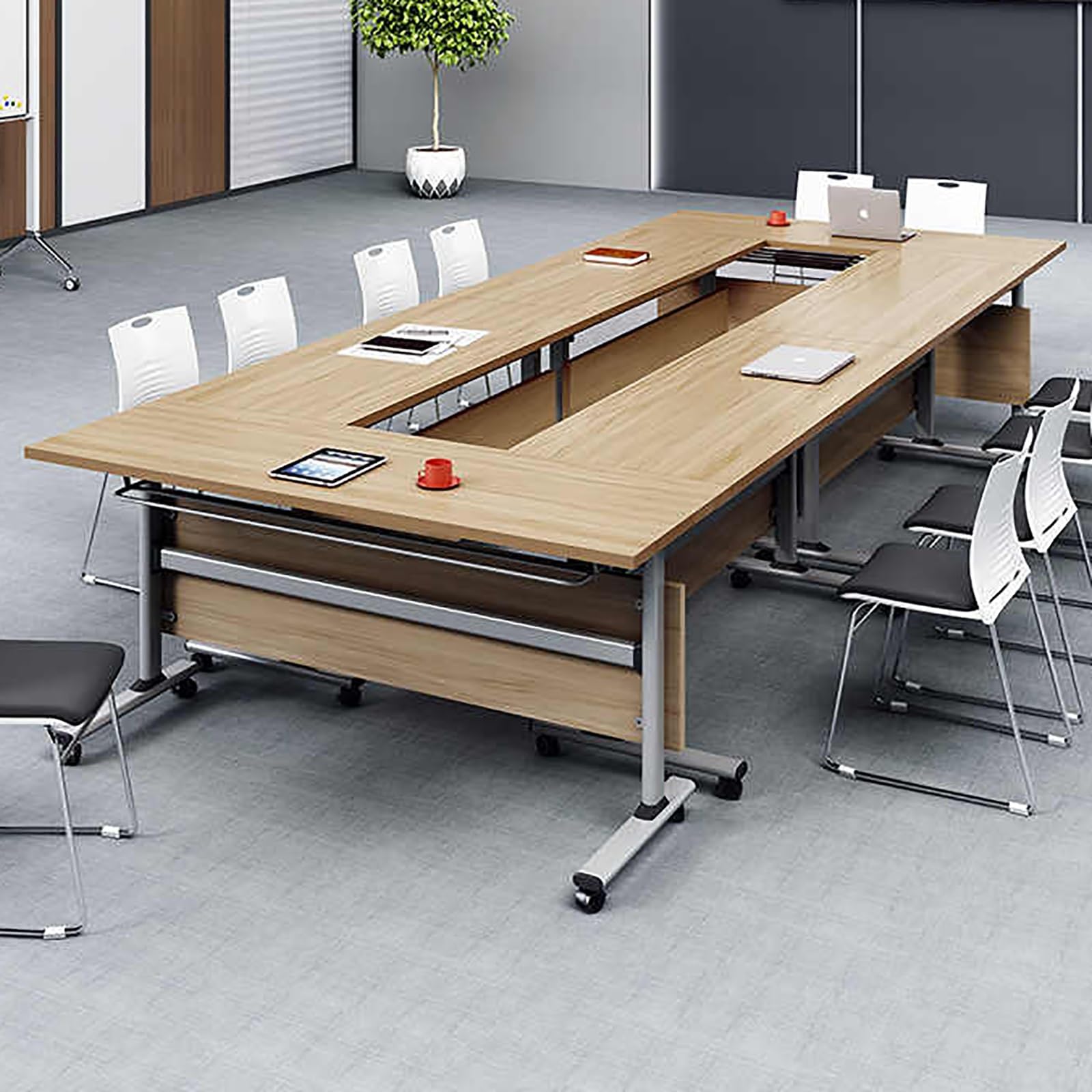 Paquete De 3 Mesas De Conferencias Plegables con Tapa Abatible Y Ruedas, Mesas Móviles para Capacitación, Seminarios, Salas De Reuniones Y Oficinas.