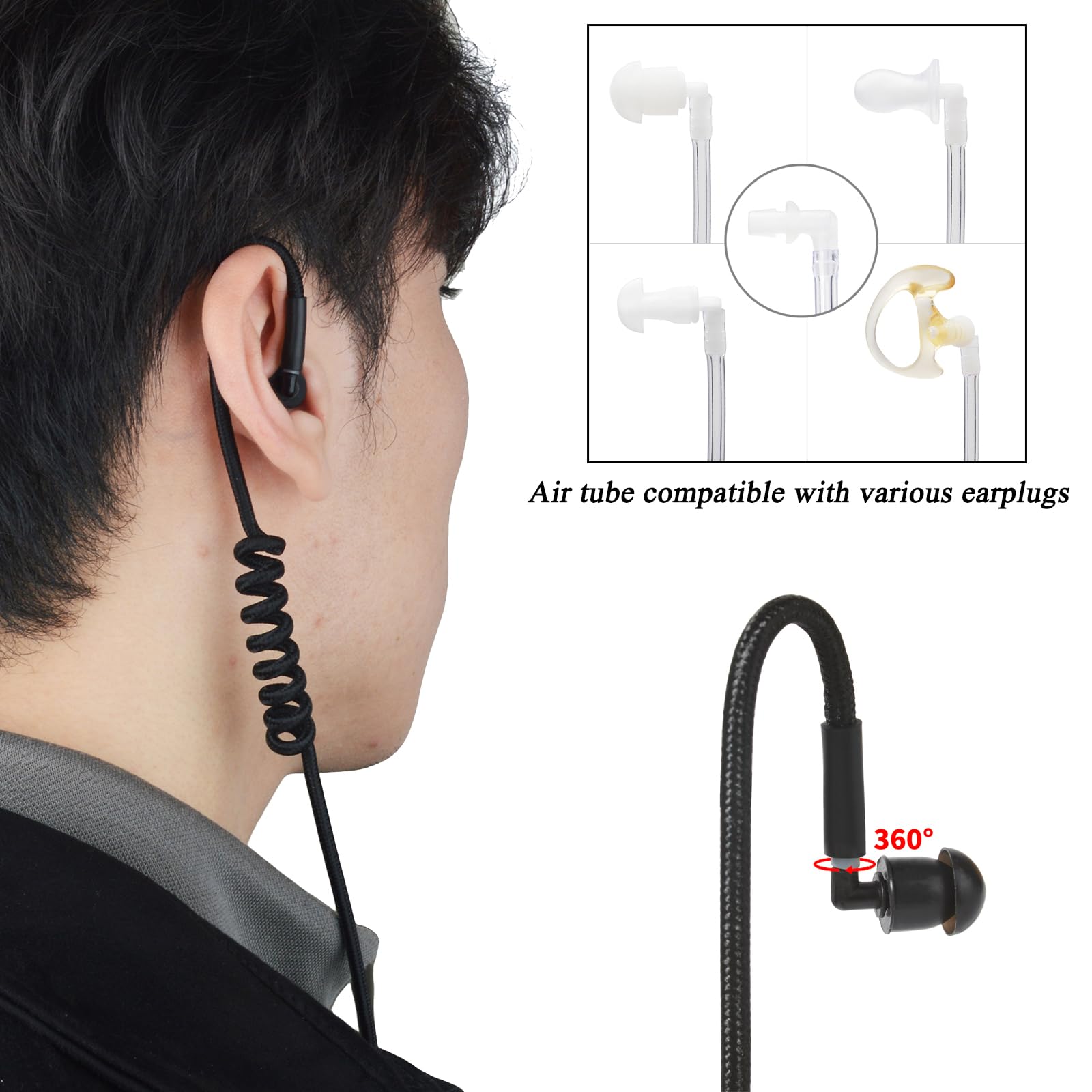 Tubo audio acustico nascosto in nylon lavorato a maglia con clip compatibile con Motorola Kenwood Baofeng Walkie Talkie FBI Security Earpiece Headset (Nero, 1)