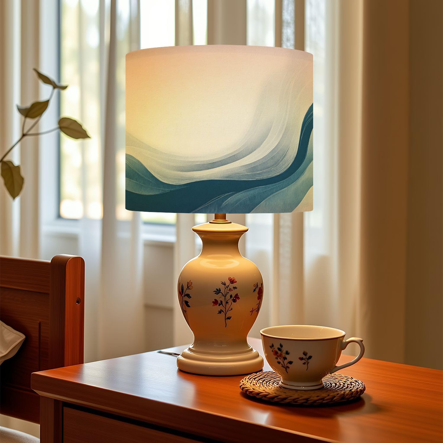 Linen Drum Lamp Shades 1 Pack, 13''Wx10"H, Abstract Blue Waves Soft Gradient Flowing Curves Replacement Lampshades for Floor Lamps Table Lamps Modern Farmhouse Lampshade Easy Assembly