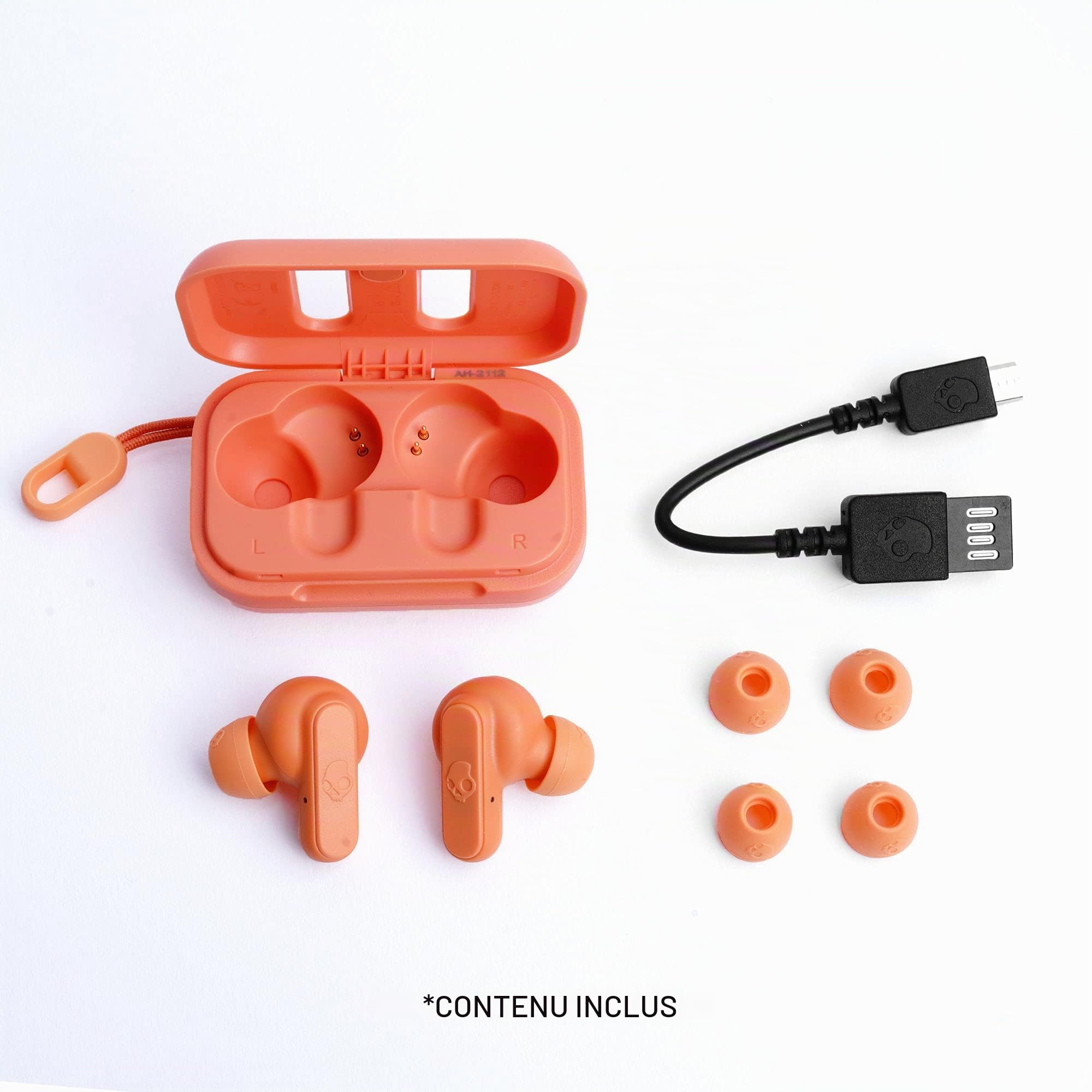 Skullcandy Dime Écouteurs Intra-Auriculaires sans Fil, Autonomie 12 h, Microphone, Compatibles iPhone + Android + Appareils Bluetooth - Orange