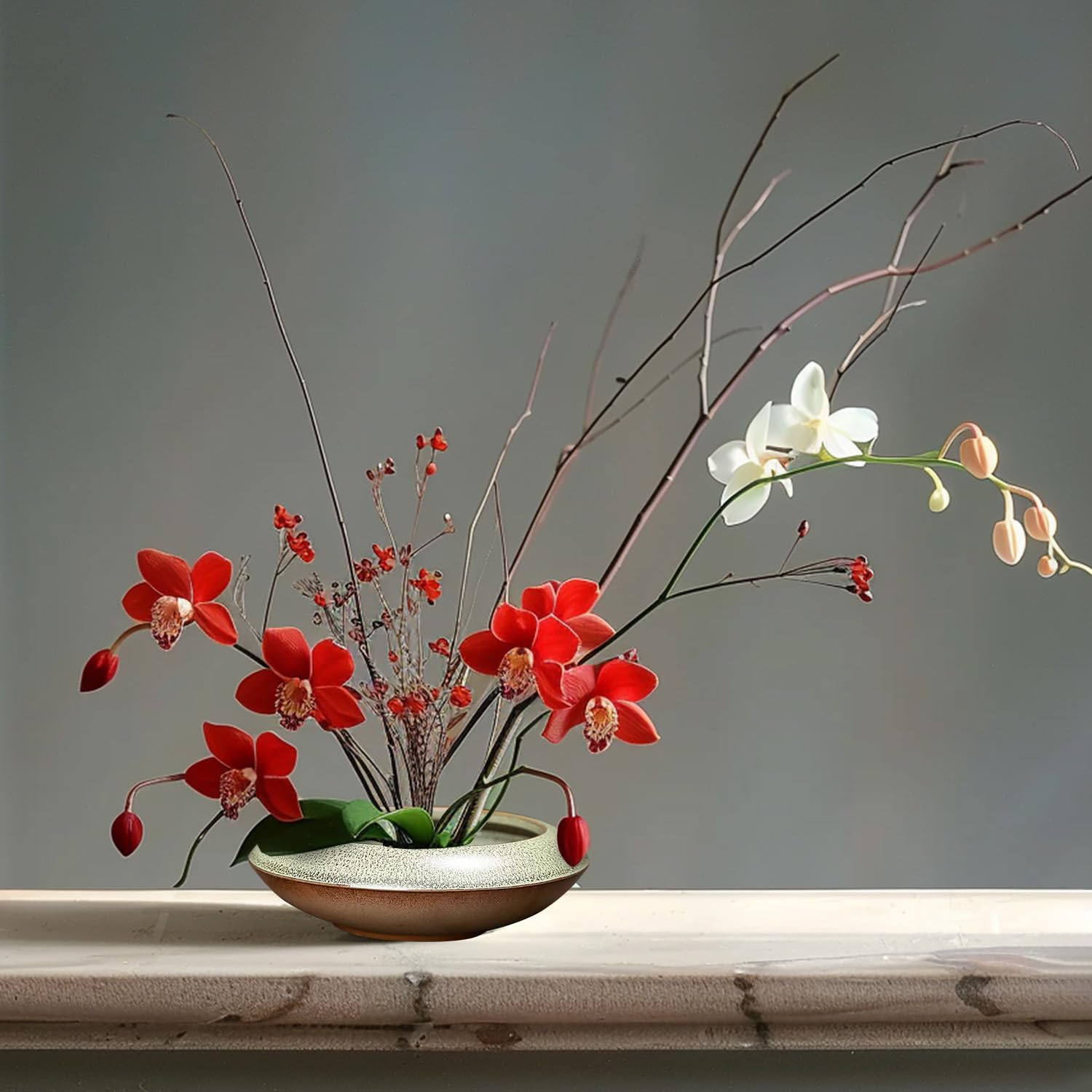 Ikebana Vase Kit Ceramic Flower Frog Vase with Stainless Kenzan