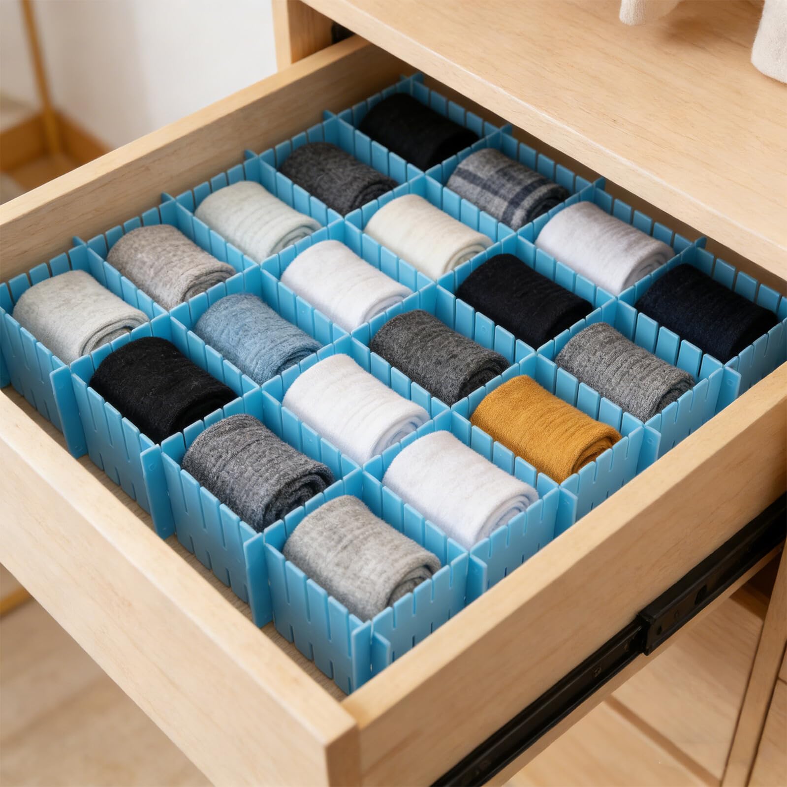 Divisori per Cassetti Regolabili in Plastica 24 Pezzi, Separatori Fai da Te per Cucina, Camera da Letto e Ufficio, Organizer per Biancheria e Accessori, Semplici da