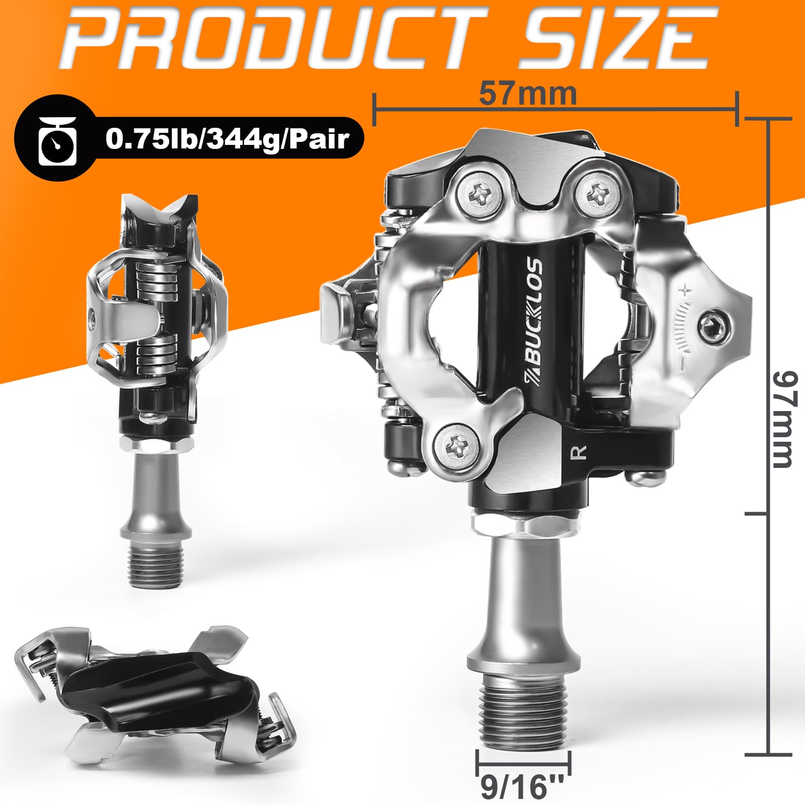 BUCKLOS SPD Pedales de clip para bicicleta de montaña MTB Pedales de doble cara sin clip – Bicicleta de carretera Spin Bike Rodamiento sellado Clips de bicicleta en pedal compatible con tacos Shimano