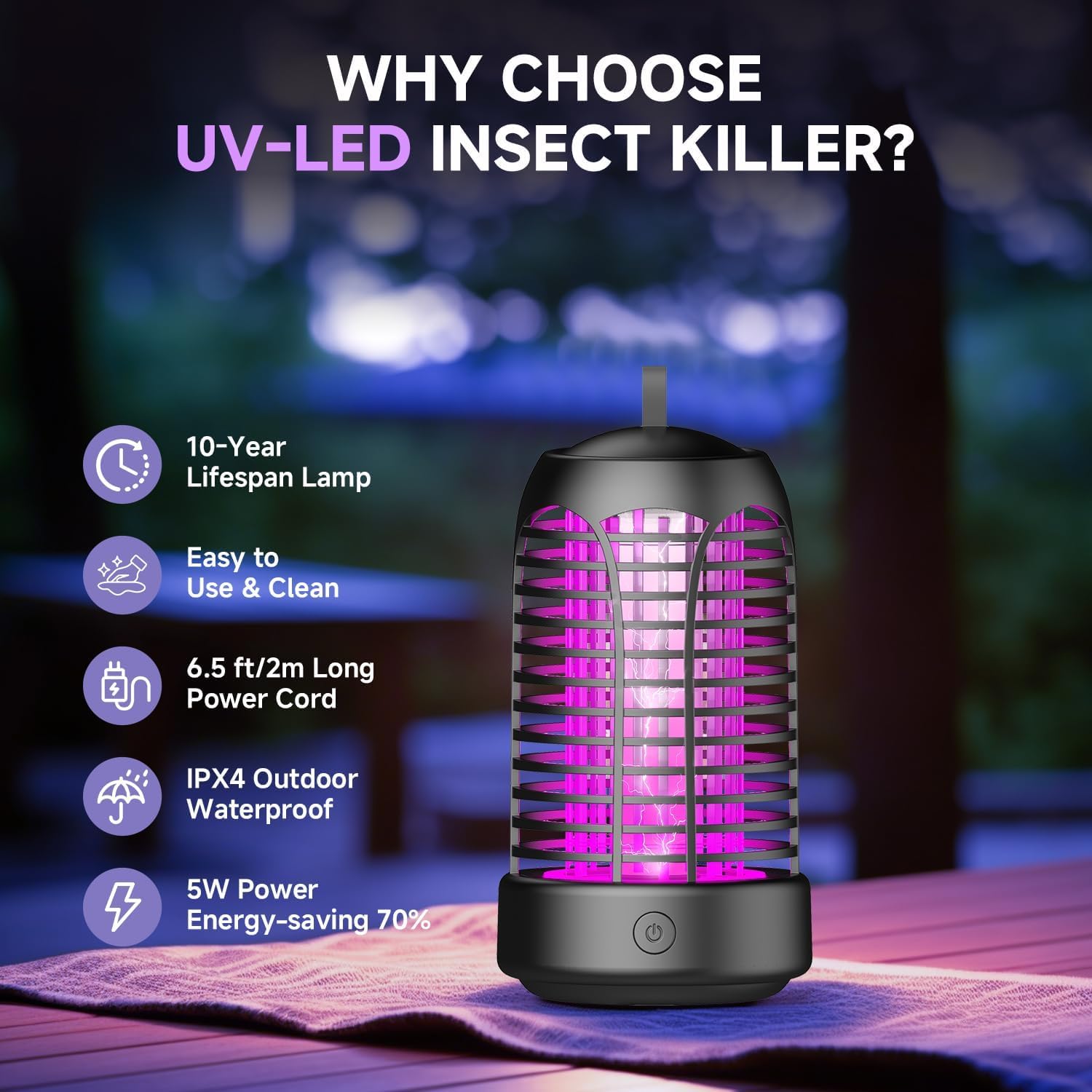 5W elektrisch Insektenfalle Mückenlampe,3800V Mückenlampe Mit LED-Licht, Insektenvernichter Elektrisch,Wasserdicht IPX4,für Insekten,Fliege,Spinnen