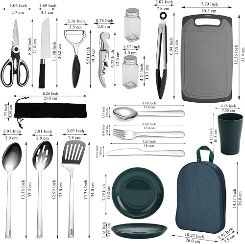 Miniatura 2 de Berglander Artículos esenciales para acampar, juego de utensilios de cocina para campamento, accesorios de campamento, vienen con juegos de