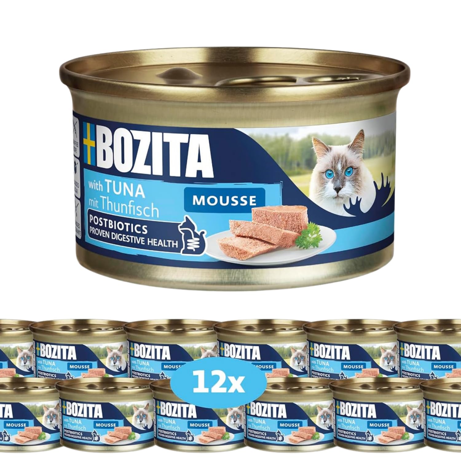 Bozita Mousse MSC Thunfisch – 12x85g Nassfutter für Katzen in feiner Mousse-Textur mit Thunfisch - getreidefreie Rezeptur, ohne Zuckerzusatz und Farbstoffe - mit Postbiotika unterstüzt die Darmflora