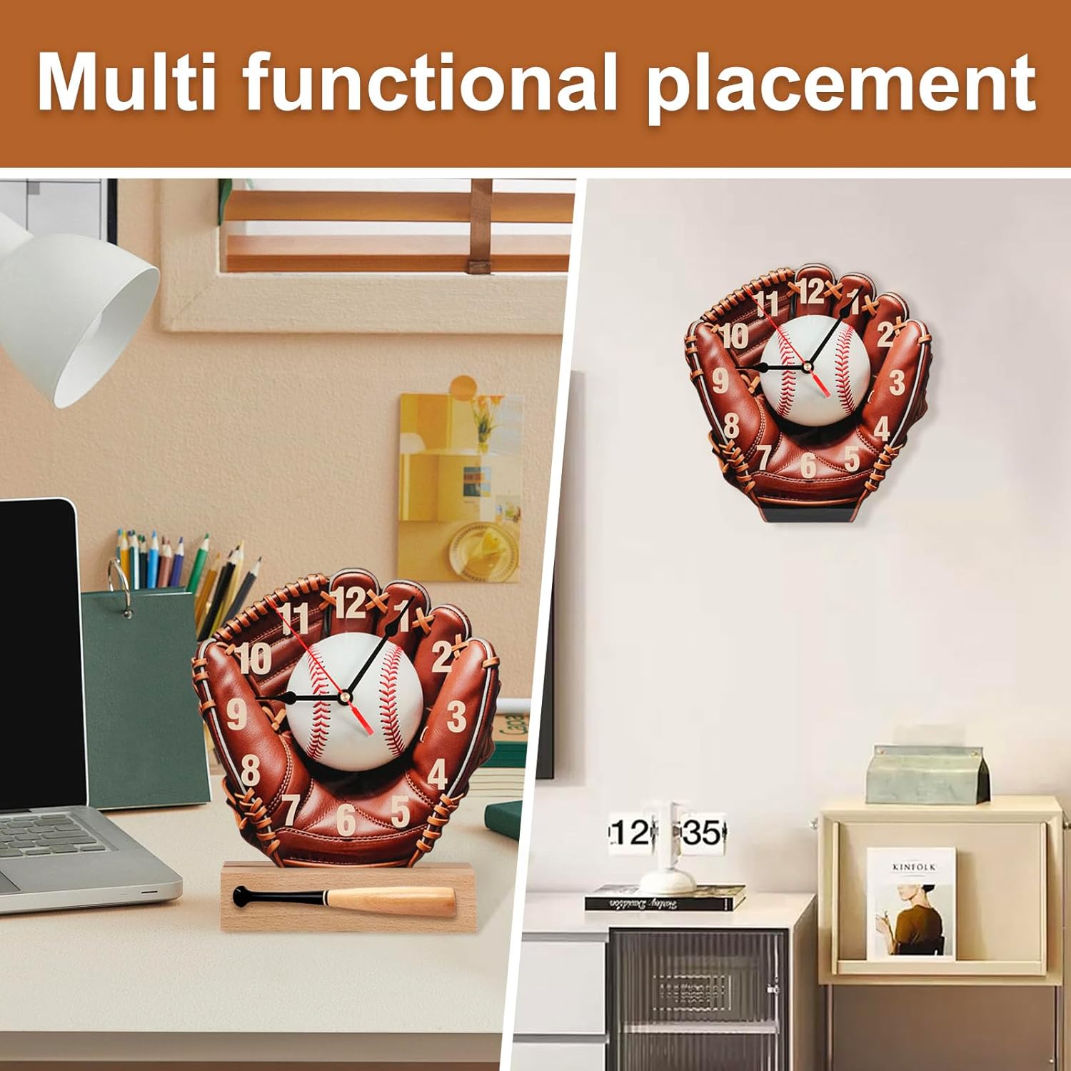 Customizable Name Baseball Glove Design Wall Clock, 10-12 in,7-Color Led Light,Acrylic Material,Battery Powered,Suitable for Fathers,Husbands,Sons,Classmate,Christmas Birthday Gifts