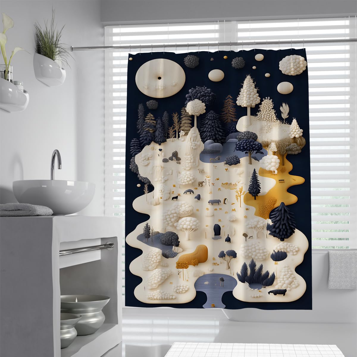 OLLIAR Home Cartoon Forest Shower Curtains for Bathroom Modern Design Cute Bathroom Shower Curtain Fabric Waterproof Bath Decor Set with Hooks 150x180cm