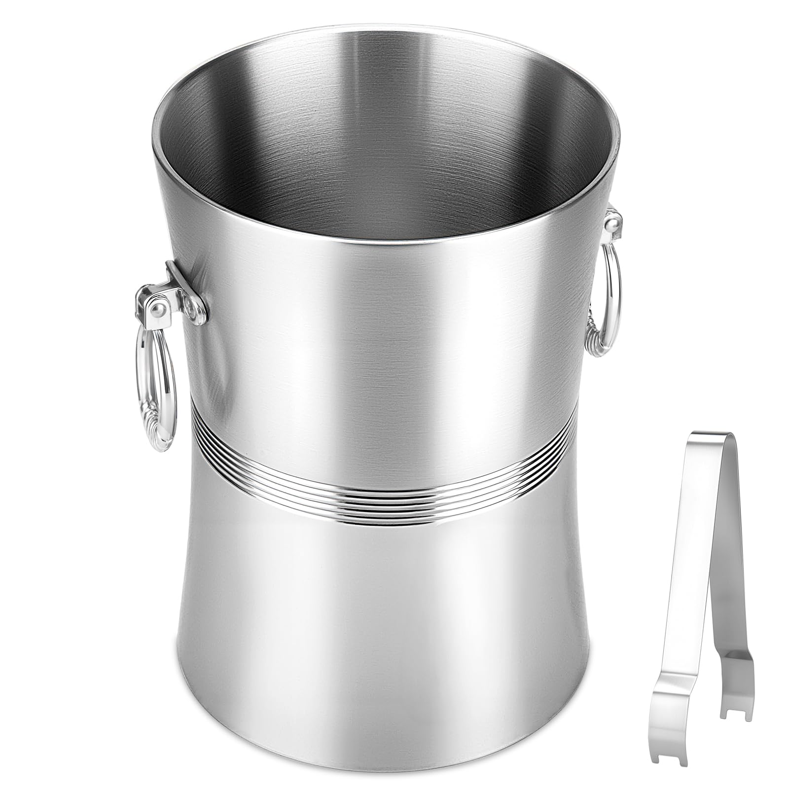 Cubitera de hielo de 2 litros para fiestas, cubo de hielo de acero inoxidable (plateado)
