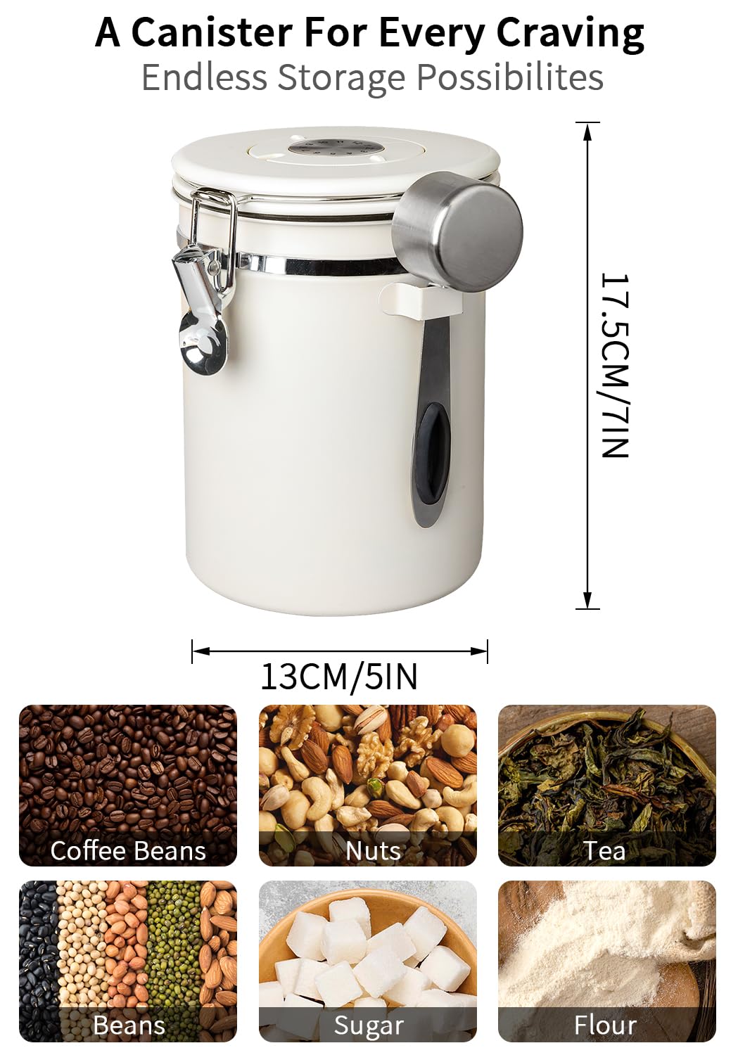 Recipiente de café con tapa hermética, 623.7 g, 1,774.4 ml crema, recipiente hermético de acero inoxidable con rastreador de fecha y cuchara, tarro de almacenamiento de alimentos para café