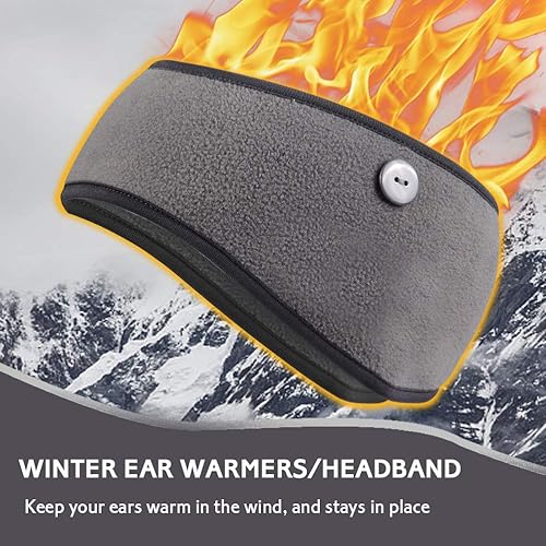 Miniatura 3 de Diadema térmica con botones para máscara facial diadema de forro polar con botones orejeras de invierno para hombres y mujeres para correr esquiar