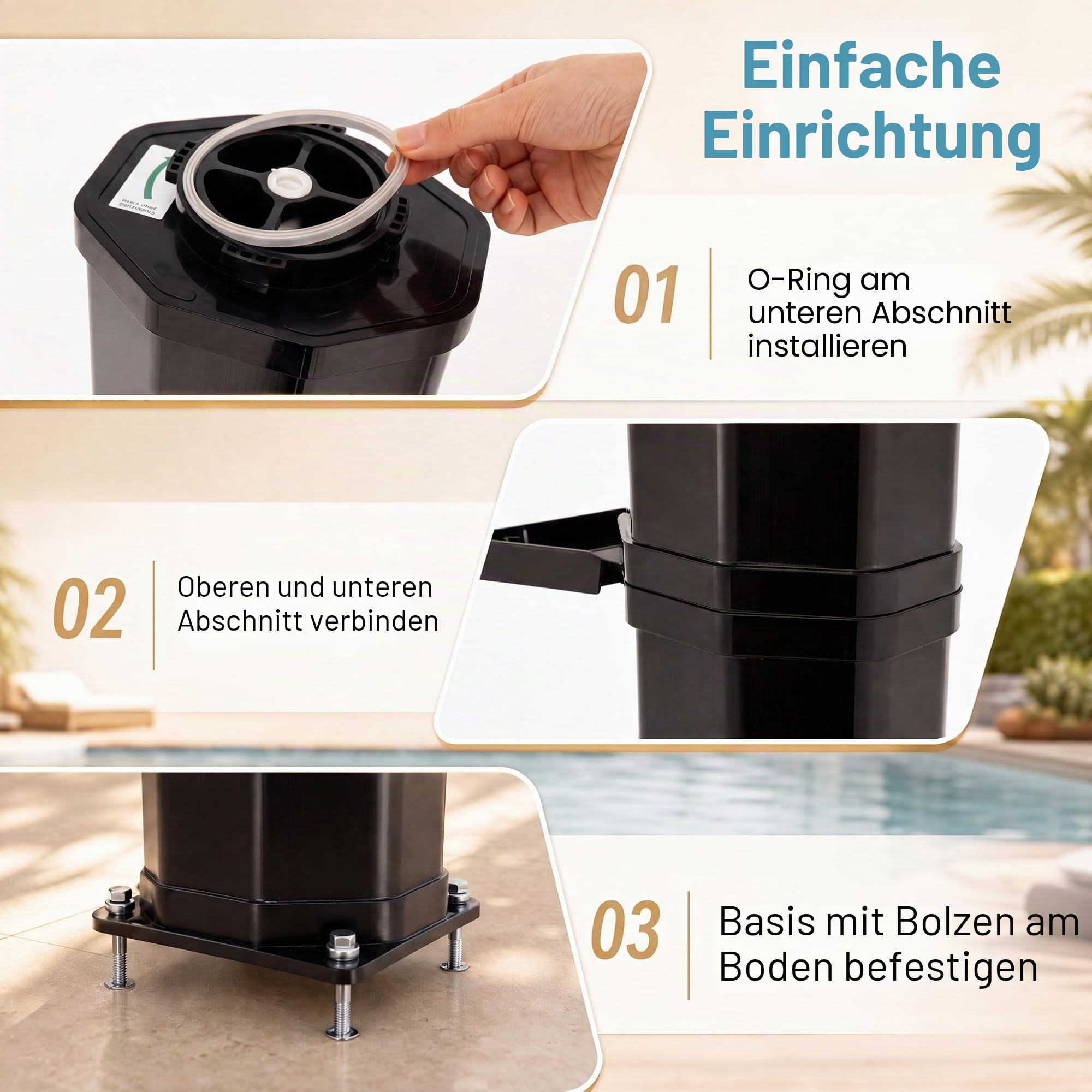 HOMASIS Solardusche 60L mit Ablage, Gartendusche mit Warmwasser bis 60°C, wetterfest Aussendusche für Garten & Pool inkl. Schutzhaube, 360° Duschkopf, Fußdusche & Wasserhahn (Schwarz)