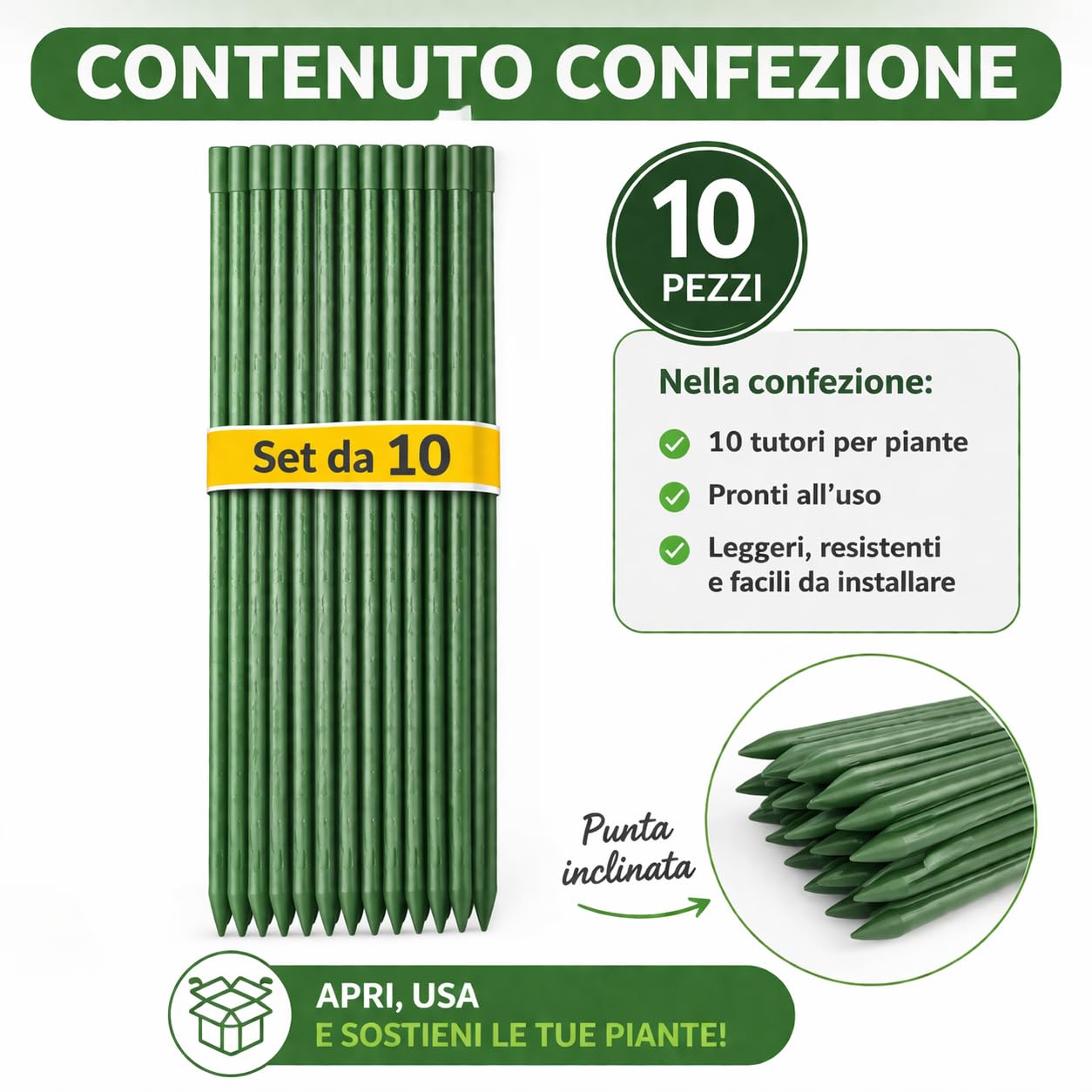 Tutori per Piante in Acciaio Plastificato – Resistenti Anti-Ruggine, Bastoni per Pomodori, Orto e Piante da Interno/Esterno - Sostegno Robusto per Crescita Sana (10 Pezzi, 120 cm, Diametro 11 mm)