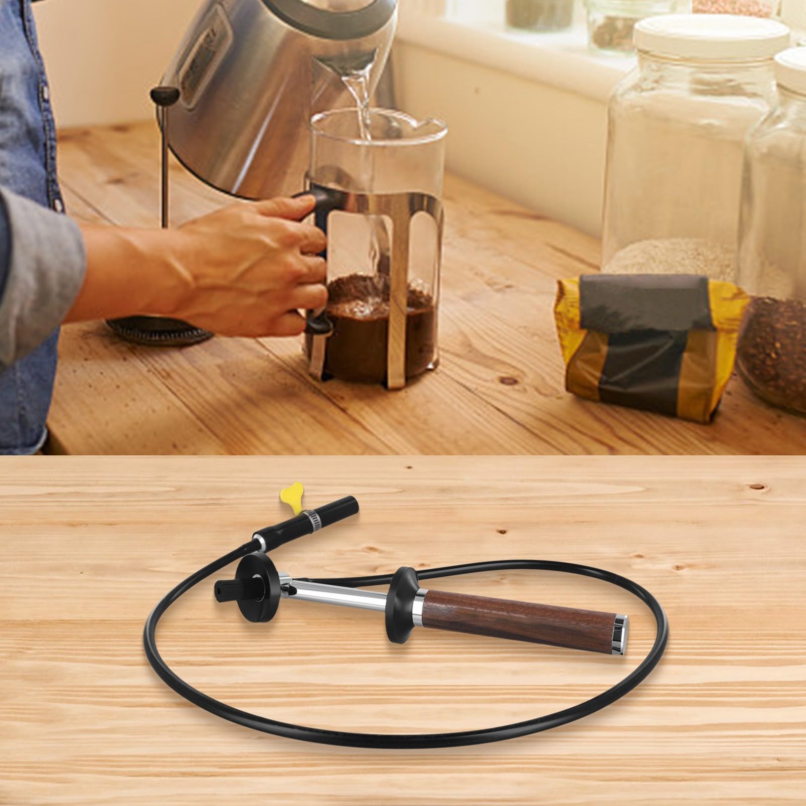 Cepillo de limpieza a vapor para máquina de café con mango de madera maciza, cepillos de vapor de alta presión, herramienta de lavado y cabezales de enjuague, accesorios de lavado de café para